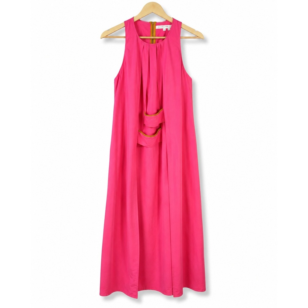 Sachin + Babi Jasmine Pleated Sheath Midi Dress Womens 6 Pink Sleeveless